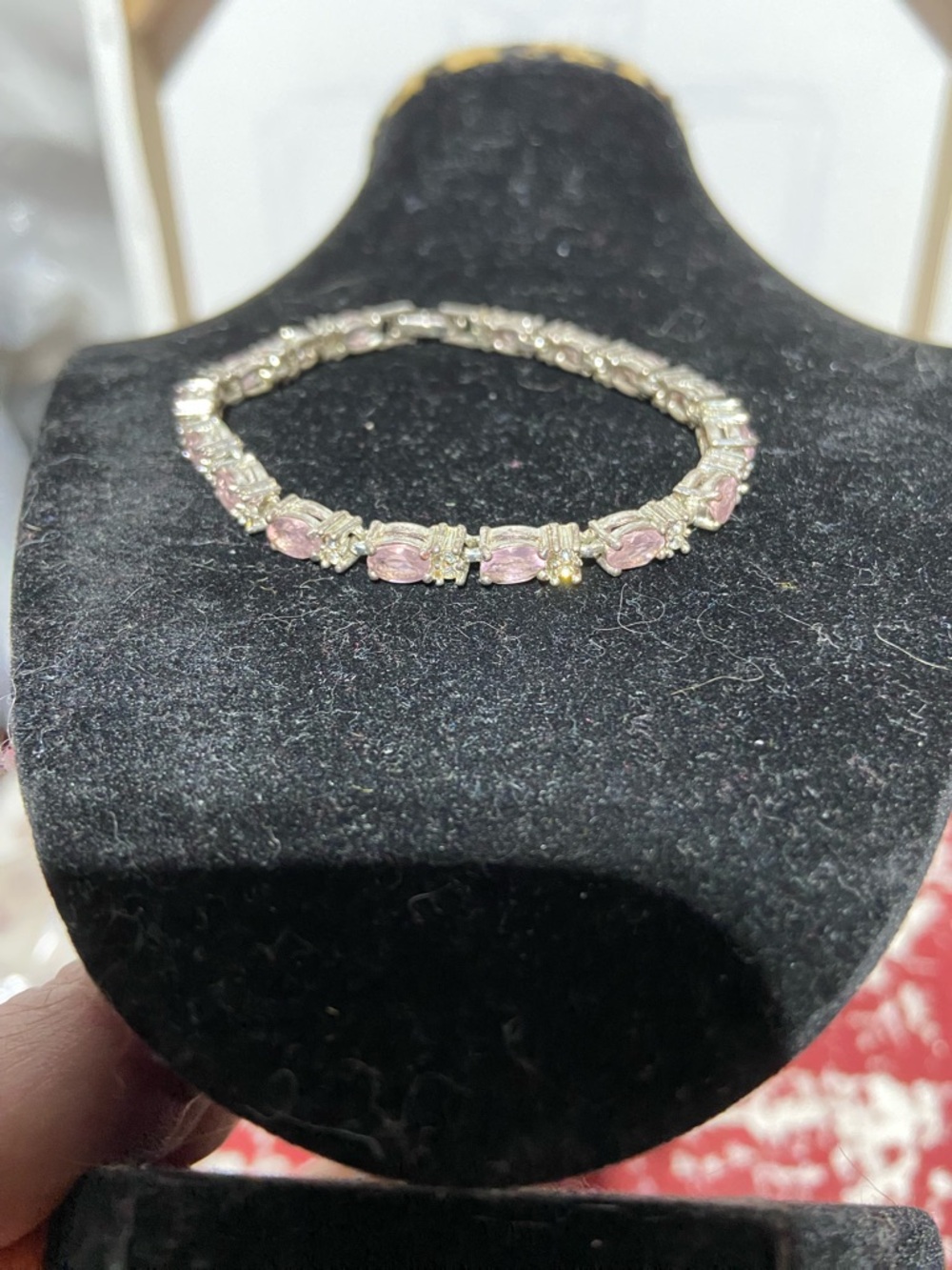 Avon Silver Tone Tennis Bracelet with Pink Imitation Gemstones - Women Jewelry